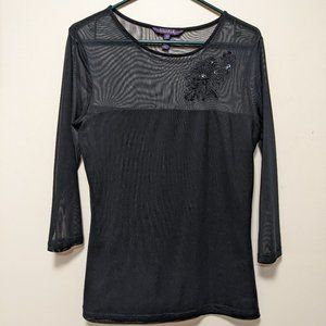 3 for $30 - LTS Black Mesh Top with Embroidery